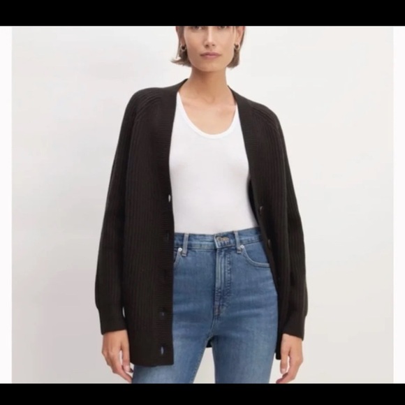 Everlane Organic Cotton Blend Charcoal Grey Button Front Cardigan 
size Small - Picture 3 of 12